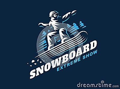 Snowboarding emblem Illustration on dark background Vector Illustration
