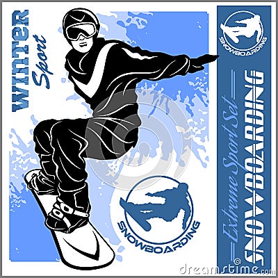 Snowboarding emblem Illustration man on light background Vector Illustration