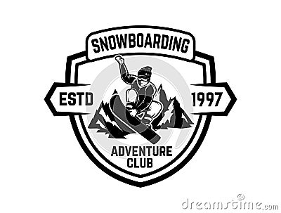 Snowboarding. Emblem with snowboarder. Design element for logo, label, emblem, sign. Vector Illustration