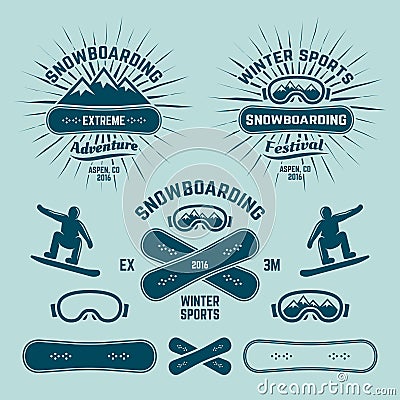 Snowboarding extreme winter sports vector emblems Vector Illustration