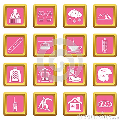 Snowboarding icons pink Vector Illustration