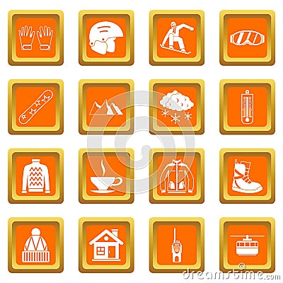 Snowboarding icons set orange Vector Illustration