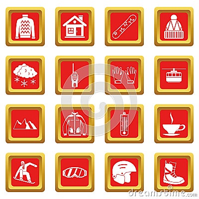 Snowboarding icons set red Vector Illustration