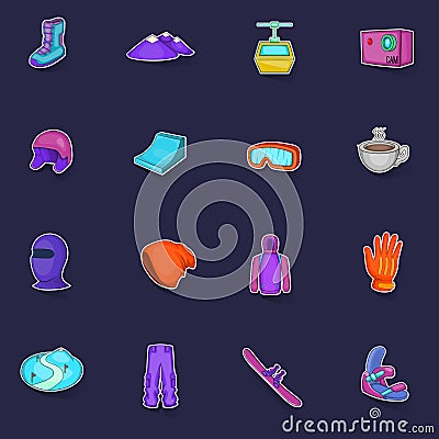 Snowboarding icons set vector sticker Vector Illustration