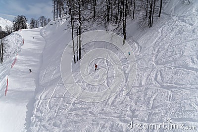 Snowboarding in the mountain ski resort of Krasnaya Polyana , Russia Editorial Stock Photo