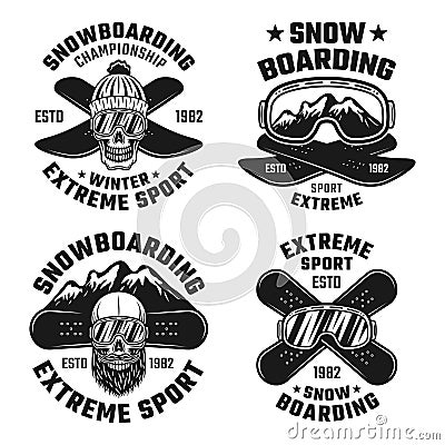 Snowboarding vector emblems, badges, labels, logos Vector Illustration