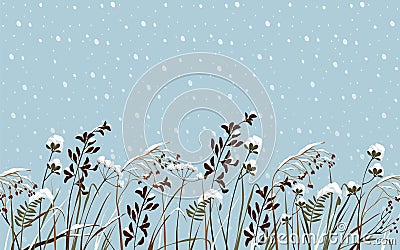 Snowbound meadow flowers, vector border or banner Vector Illustration