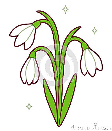 Snowdrop flowers cute simple drawing Vector Illustration