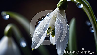Snowdrops, bokeh background, copy space for text, beginning of spring, macro close-up of snowdrops Stock Photo