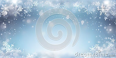 Snowed border frame. Christmas holiday snow, clear frost blizzard snowflakes and silver snowflake Stock Photo