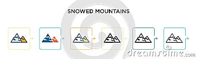 Snowed mountains vector icon in 6 different modern styles. Black, two colored snowed mountains icons designed in filled, outline, Vector Illustration