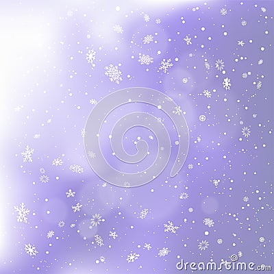 Snowfall on blue snowy clouds backdrop Vector Illustration