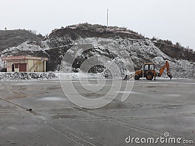 Snowfall Indian mountain valley in winter Stock Photo