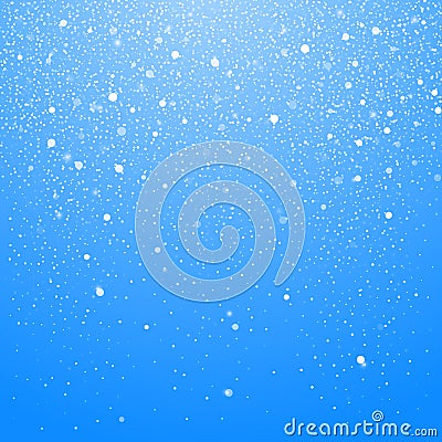 Snowfall isolated on blue background. Winter Christmas Background with Blue Sky. Falling Christmas Shining Beautiful Snow. Vector Vector Illustration