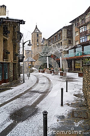 Snowfall in Ordino, Andorra Stock Photo