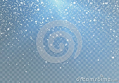 Snowfall pattern with blue shine. Falling snowflakes. Vector illustration Isolated on transparent background Vector Illustration