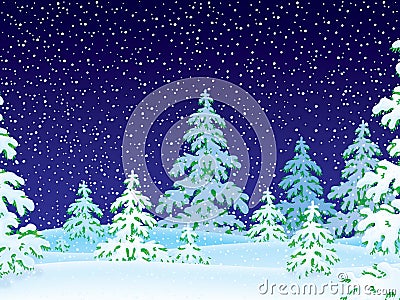 Snowfall in the snow-covered forest Stock Photo