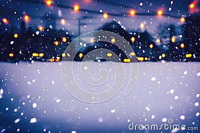 snowfall in winter evening town, Ai Stock Photo