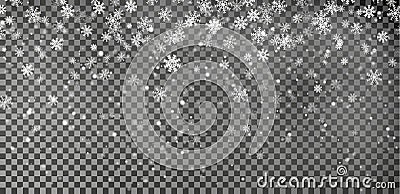 Snowflake background vector. Christmas snow fall decoration effect. Transparent pattern. Vector Illustration