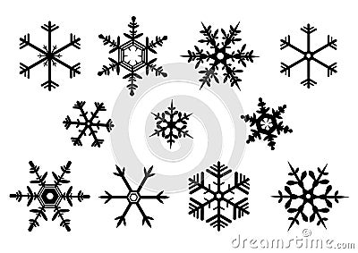 Snowflake black set vector icon - winter Vector Illustration