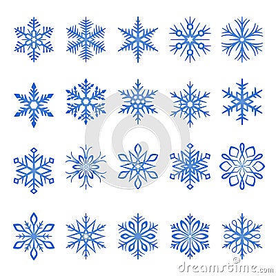 Snowflake blue line icons on white background Vector Illustration