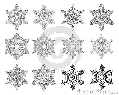 Snowflake detailed set vector illustration. Cartoon Illustration