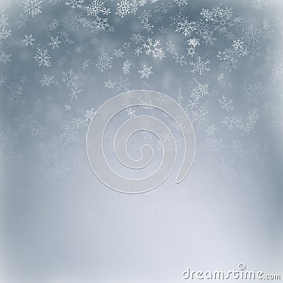 Snowflake flying, card or banner with snow elements, flakes confetti scatter. Cold weather winter symbols. EPS 10 Vector Illustration
