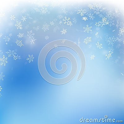 Snowflake flying, card or banner with snow elements, flakes confetti scatter. Cold weather winter symbols. EPS 10 Vector Illustration