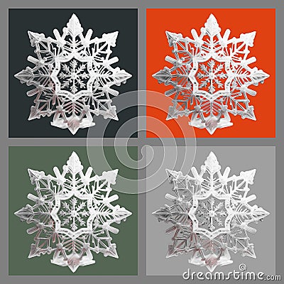 Snowflake four panel collage with silver frame Stock Photo