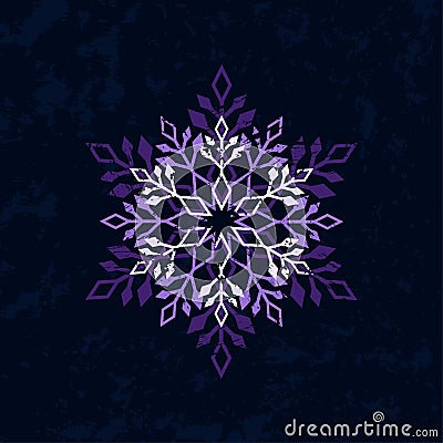 Snowflake geometric shape with grunge texture on dark background Vector Illustration