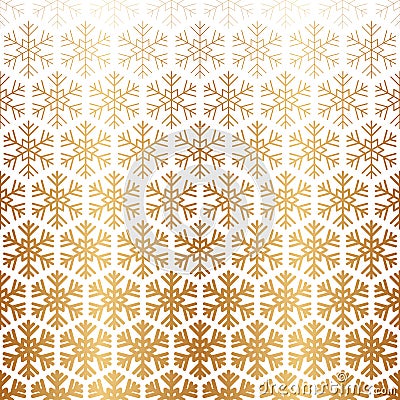 Snowflake gold seamless pattern. Repeating fades degrade golden snowflakes background. Repeated fadew geometric texture. Gradation Vector Illustration