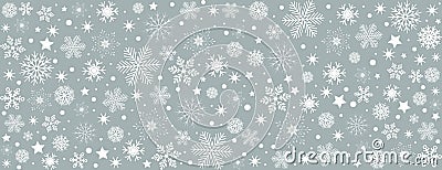 Snowflake gray background with white snowflakes, blue gray Christmas card - vector Stock Photo
