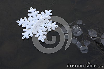 Snowflake on ice Stock Photo