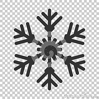 Snowflake icon in flat style. Snow flake winter vector illustration on isolated background. Christmas snowfall ornament business Vector Illustration