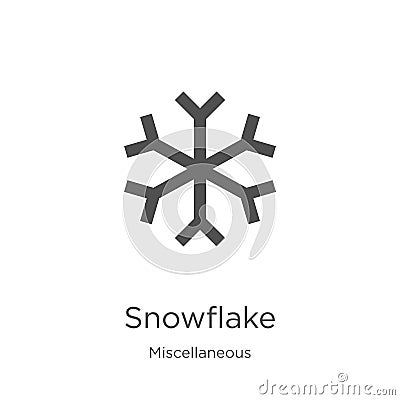 snowflake icon vector from miscellaneous collection. Thin line snowflake outline icon vector illustration. Outline, thin line Vector Illustration