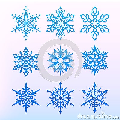 Snowflake icons set. Christmas holiday symbol. Snow for creation of New Year artistic compositions. Winter decoration vector. Vector Illustration