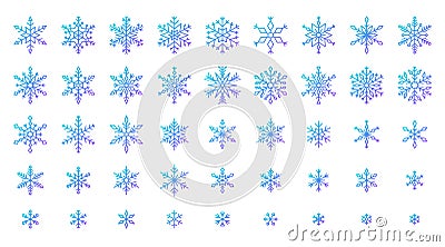 Snowflake icons set, cold ice crystal winter snow, gdradient line sixpointed star Vector Illustration