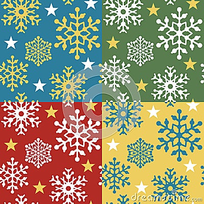 Snowflake Pattern_4 Colorways Vector Illustration