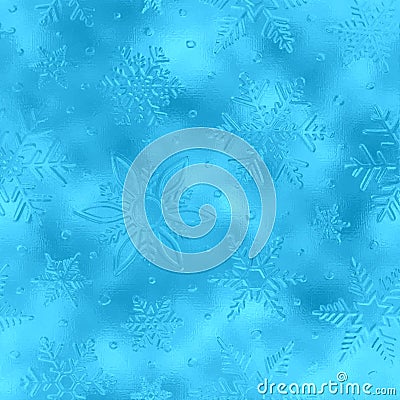 Snowflake seamless pattern. Blue metallic effect foil. Frosty glass with snowflakes. Silver winter background. Glitter texture. Fa Stock Photo