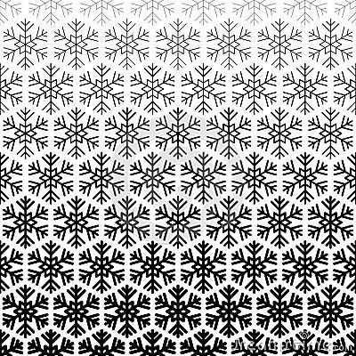 Snowflake seamless pattern. Repeating fades degrade snowflakes background. Repeated fadew geometric texture. Gradation faded Vector Illustration