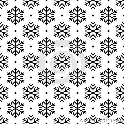 Snowflake seamless pattern. Repeating snowflakes patterns. Winter design prints. Repeated black falling snow isolated on white Vector Illustration