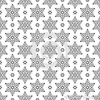 Snowflake seamless pattern. Repeating snowflakes patterns. Winter design prints. Repeated black falling snow isolated on white Vector Illustration