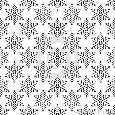 Snowflake seamless pattern. Repeating snowflakes patterns. Winter design prints. Repeated black falling snow isolated on white Vector Illustration
