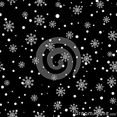 Snowflake seamless pattern. Snow on black background. Abstract wallpaper, wrapping decoration. Merry Christmas holiday Stock Photo