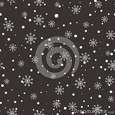 Snowflake seamless pattern. Snow on graybackground. Abstract wallpaper, wrapping decoration. Merry Christmas holiday Stock Photo