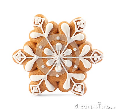 Snowflake shaped Christmas cookie isolated on white Stock Photo