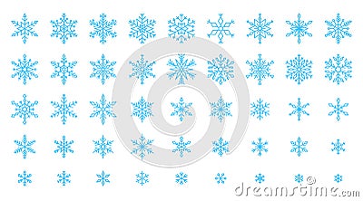 Snowflake simple color line icons snow vector set Vector Illustration