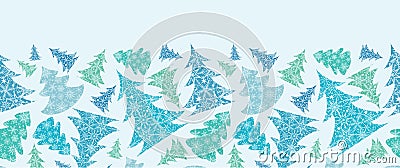 Snowflake Textured Christmas Trees Horizontal Vector Illustration