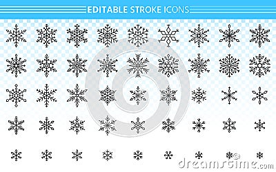 Snowflake simple black line icons snow vector set Vector Illustration
