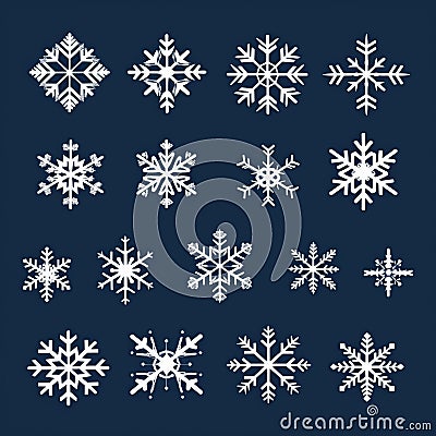 Snowflake Vector Icon Set: Minimalist Compositions With Primitivist Elements Stock Photo